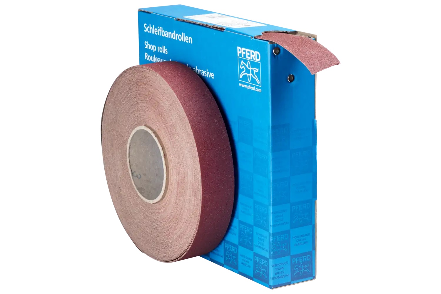 Picture of Pferd Shop Roll, Resin over Resin Heavy-Duty,1-1/2" x 50 yards,100 Grit, Aluminum oxide
